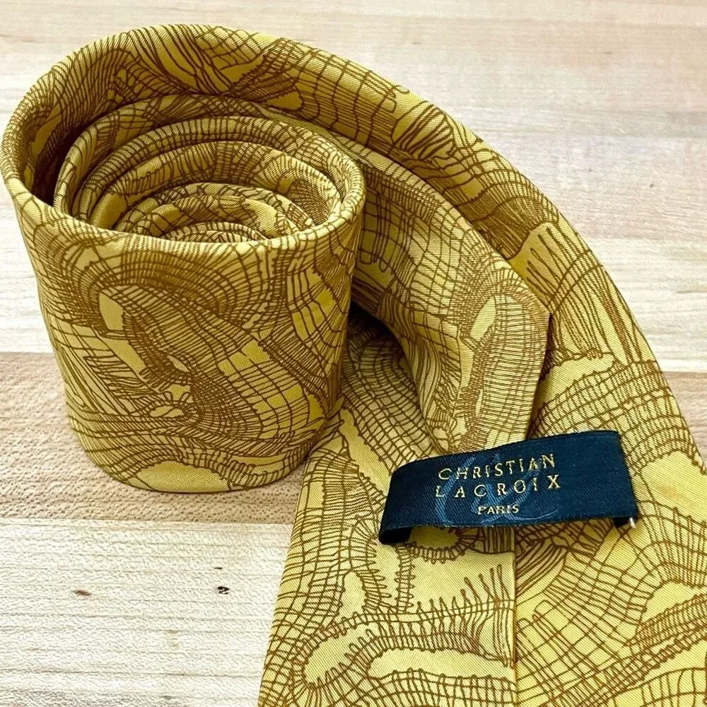 Christian Lacroix Paris Abstract Gold/Brown Silk Tie.